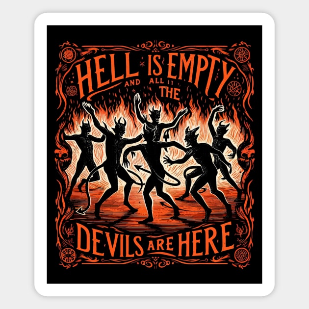 Hell is Empty  - Gothic Woodcut - Shakespeare Quote Magnet by QuirkyInk